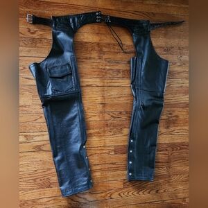 Chaps Genuine Leather Motorcycle Pro Rider Black Size Large